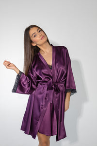 Bordo spalvos premium audinio chalatas