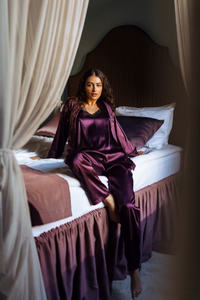 Bordo premium audinio 3 dalių pižama: maikutė+kelnės+švarkelis
