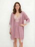 "LUX" šilkinio satino chalato ir naktinukų komplektas (pelenų rožės spalvos)
